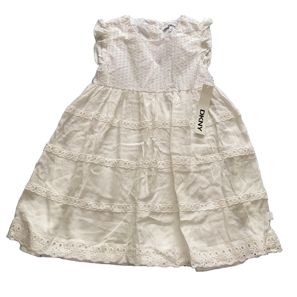 DKNY Other - Girls DKNY Sleeveless Summer Dress White Tiered Eyelet Size 5 NWT